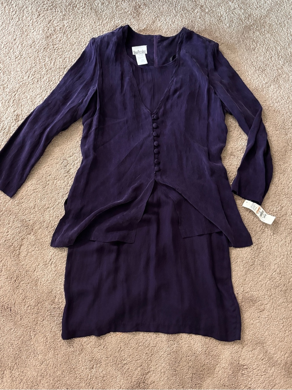 Vintage Nina Piccalino Purple Jacquard Dress Set Size 16